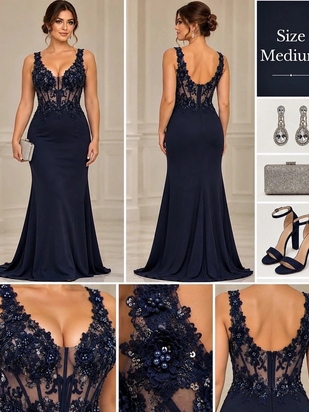 Fashion Simple Fashion Lace Mermaid Maxi Gown in Blue Size 12 NWT